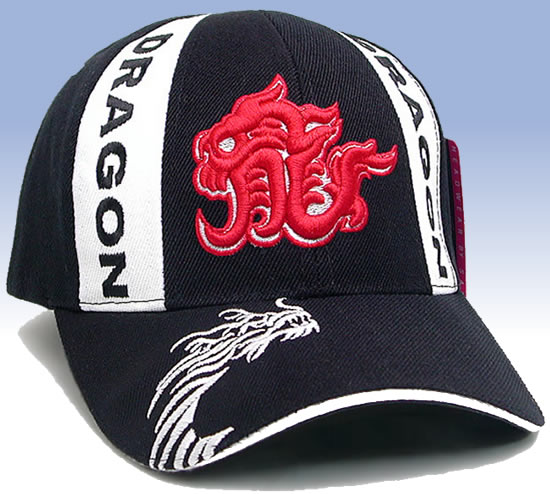 帽子 / [龍-Dragon-] ブラックに赤刺繍デザインキャップ フロント刺繍入り